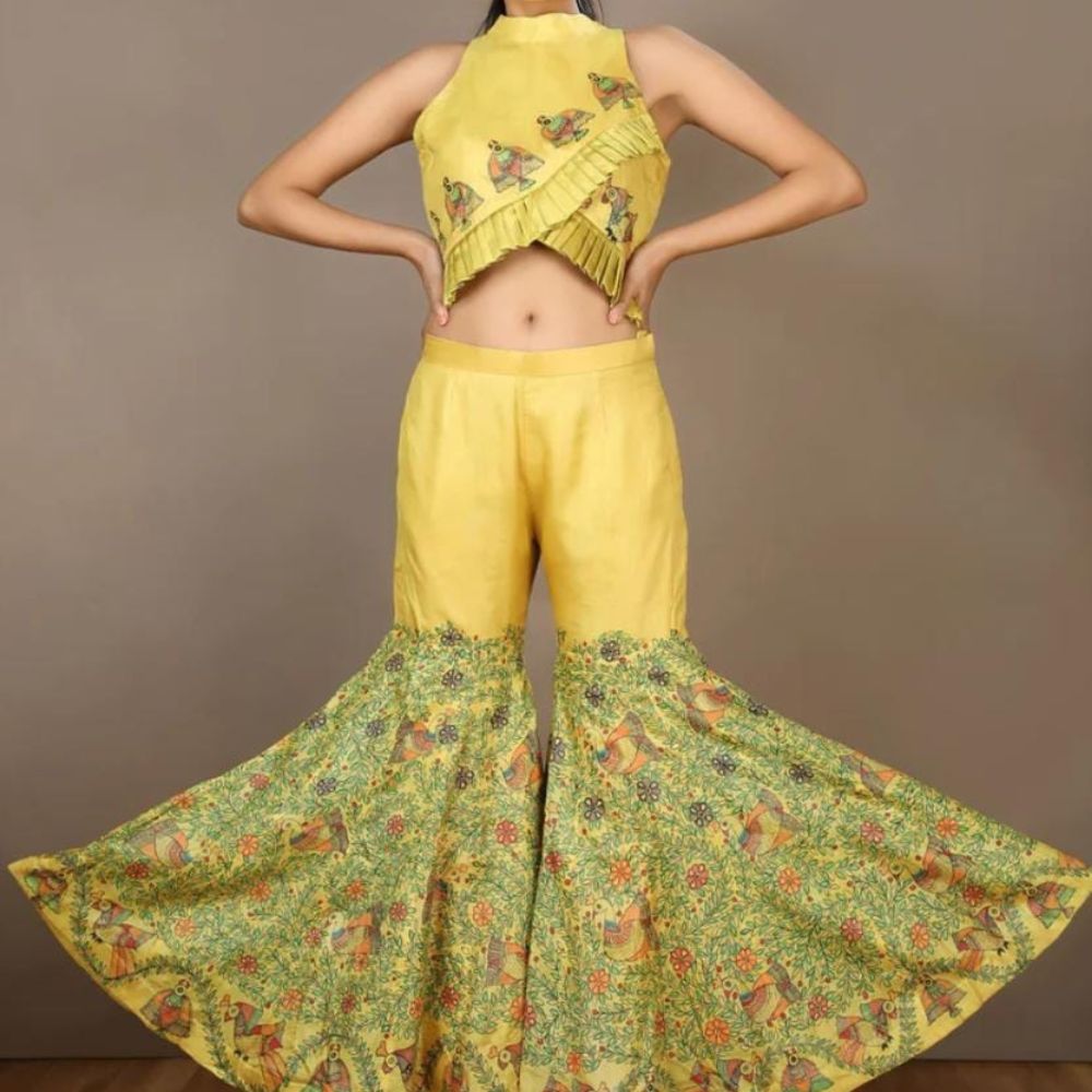 Tussar Saree with Madhubani Bride, Doli, and Kaahar Painting